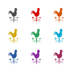 Rooster weather vane icon isolated on white background. Set icons colorful