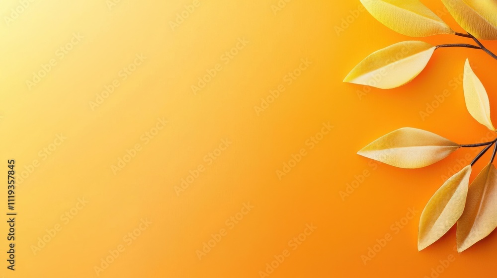Poster a serene background featuring soft orange tones with delicate golden leaves, creating a warm and inv