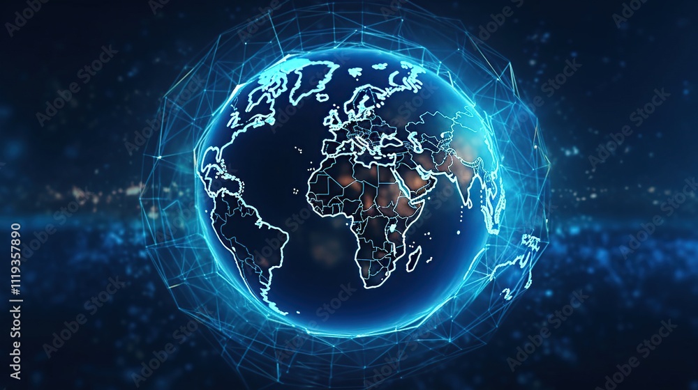 Poster futuristic digital global network representation in 3d space