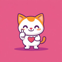 Cute Cat With Love Sign Hand Cartoon Illustration. Animal Nature Concept Isolated . Flat Cartoon Style