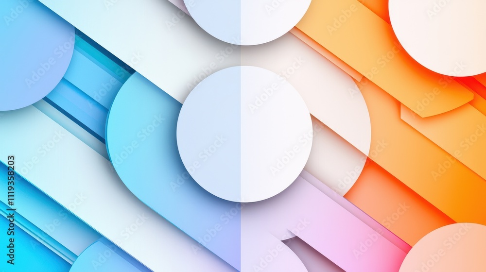 Poster a vibrant abstract design featuring overlapping geometric shapes and color gradients in shades of bl