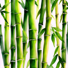 Fototapeta premium A vibrant illustration of green bamboo stalks with leaves, showcasing natural beauty.