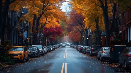 A street with cars and trees in the background