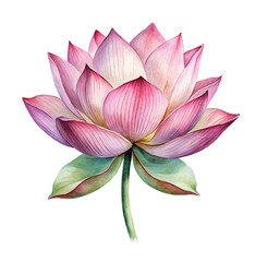 watercolor illustration of pink lotus isolated on transparent background