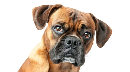 Obraz premium The Boxer's Gaze: A close-up portrait of a Boxer dog, capturing its intelligent and expressive eyes. The dog's soulful expression is both captivating and heartwarming. 