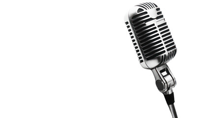 Fototapeta premium Vintage Microphone: An iconic vintage microphone stands ready to capture the sound of history, with its classic design and timeless appeal. The microphone is isolated against a clean background.