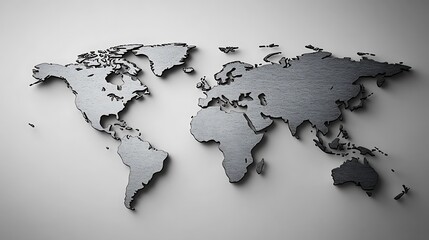 3D metallic world map on white background.