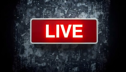 Red live on air sign glowing brightly against a dark background