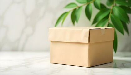 Wooden Box Soft Lighting and Green Leaves in a Tranquil Indoor Setting