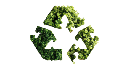 Green Earth, Sustainable Future: A refreshing and inspiring image, a  lush green forest forming the shape of a recycle symbol.