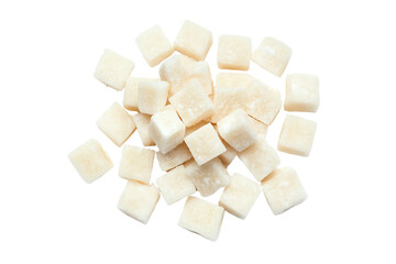 A close-up view of sugar cubes arranged neatly, perfect for adding a touch of sweetness to beverages or desserts. Ideal for culinary-themed projects.