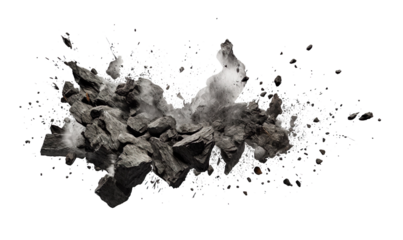  Rock stone white background fall black falling space isolated splash dust mountain cliff flying on a transparent background