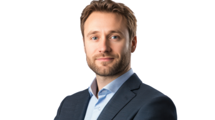 Confident Professional Portrait: A young businessman exudes confidence and professionalism in a headshot, his calm demeanor and sharp attire conveying competence and trustworthiness.  