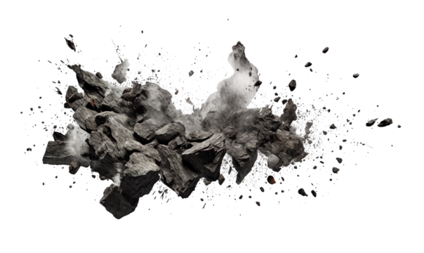  Rock stone white background fall black falling space isolated splash dust mountain cliff flying on a transparent background