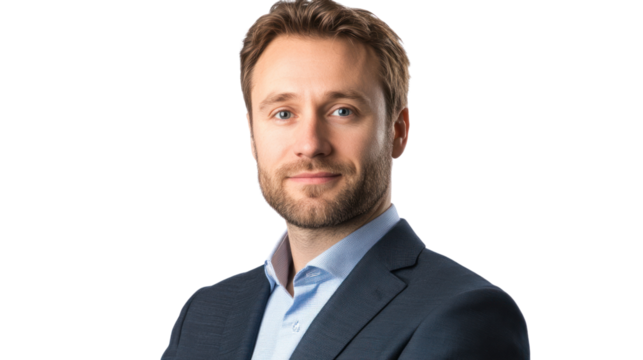 Confident Professional Portrait: A young businessman exudes confidence and professionalism in a headshot, his calm demeanor and sharp attire conveying competence and trustworthiness.  