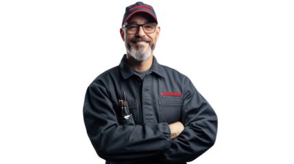 Smiling confident technician isolated on white background