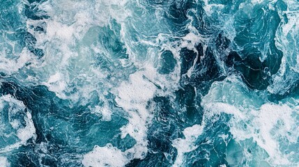 Obraz premium Aerial view of churning ocean waves, white foam contrasting deep blue water. Generative ai