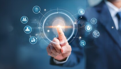 businessman pressing icon