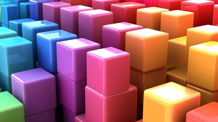 Obraz premium Colorful glossy cubes stacked in rows, creating a vibrant, abstract pattern. Generative ai