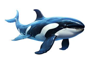 A stunning depiction of an orca whale gracefully swimming in vibrant blue waters, showcasing its sleek body and striking black and white markings.