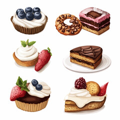 Assorted Baked Products Isolated on White Background Vector Illustration