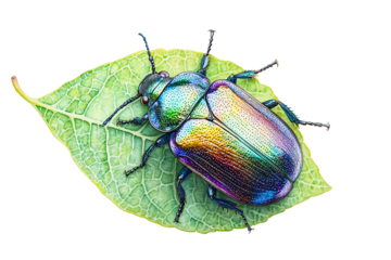 A vibrant and colorful beetle resting on a green leaf, showcasing nature's beauty and intricate details. A perfect representation of biodiversity.