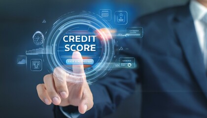 businessman pressing virtual button