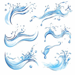 Elegant Blue Curved Water Splash Drops Vector Set