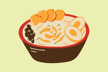 Indonesian Chicken Porridge (Bubur Ayam). A comforting and flavorful Indonesian porridge made with chicken, rice, and vegetables, often topped with shredded chicken, fried shallots, and crackers.