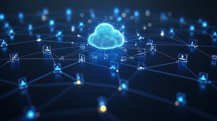 Cloud computing network with interconnected nodes.