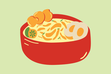 Indonesian Chicken Soup (Soto Ayam). A flavorful Indonesian soup made with chicken, noodles, and vegetables, often served with rice cakes and sambal.