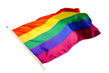 A vibrant rainbow flag waving in the wind, symbolizing diversity, pride, and inclusivity for the LGBTQ community and its supporters.