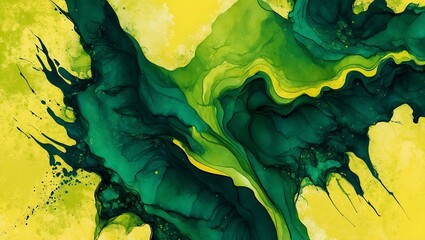 An abstract texture featuring green and yellow marble-like patterns, creating a fluid, artistic, and vibrant aesthetic for backgrounds or decor.