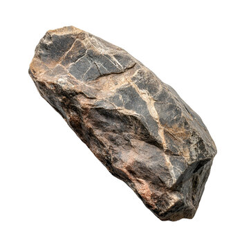 Top view of a hyperrealistic single flint rock in an irregular shape isolated on a white transparent background