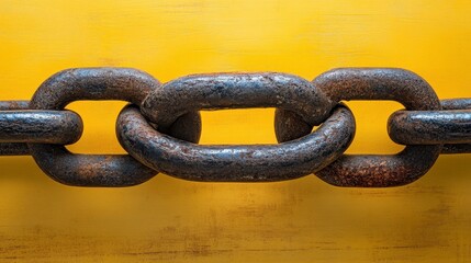 Obraz premium Intricate Rusty Metal Chain Links on a Vivid Yellow Background