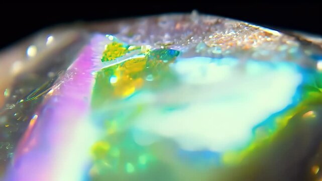 Close-up of a colorful opal showcasing vibrant hues through its unique texture.
