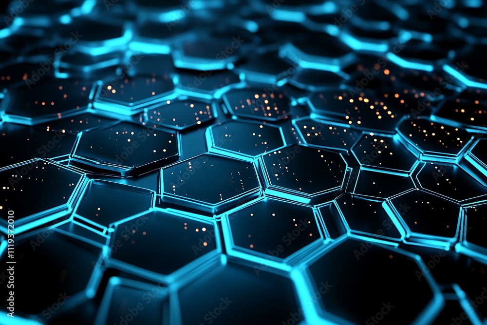 Poster blue hexagon pattern abstract background design, generative ai