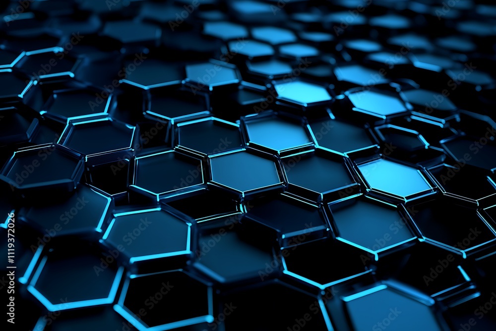 Poster blue hexagon pattern abstract background design, generative ai