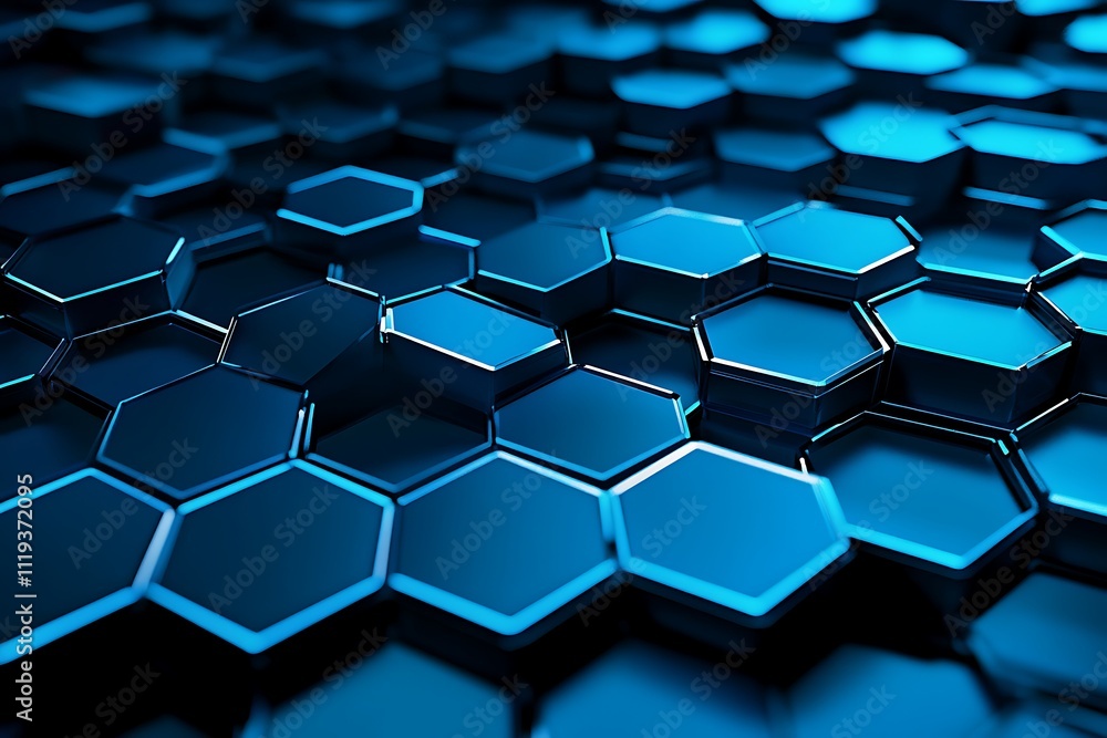 Poster blue hexagon pattern abstract background design, generative ai