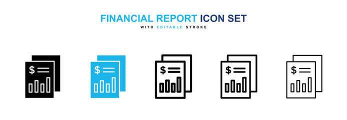 Financial report icon collection in black and blue colors