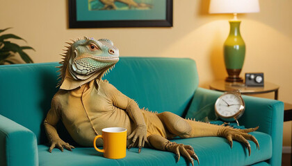 Lizard Sitting on a Couch – Quirky and Fun Illustration