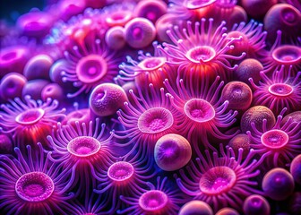 Stunning Macro Photography of Vibrant Pink and Purple Cells with Long Tentacles, Capturing Intricate Details in Nature’s Microcosm, Perfect for Science and Artistic Exploration