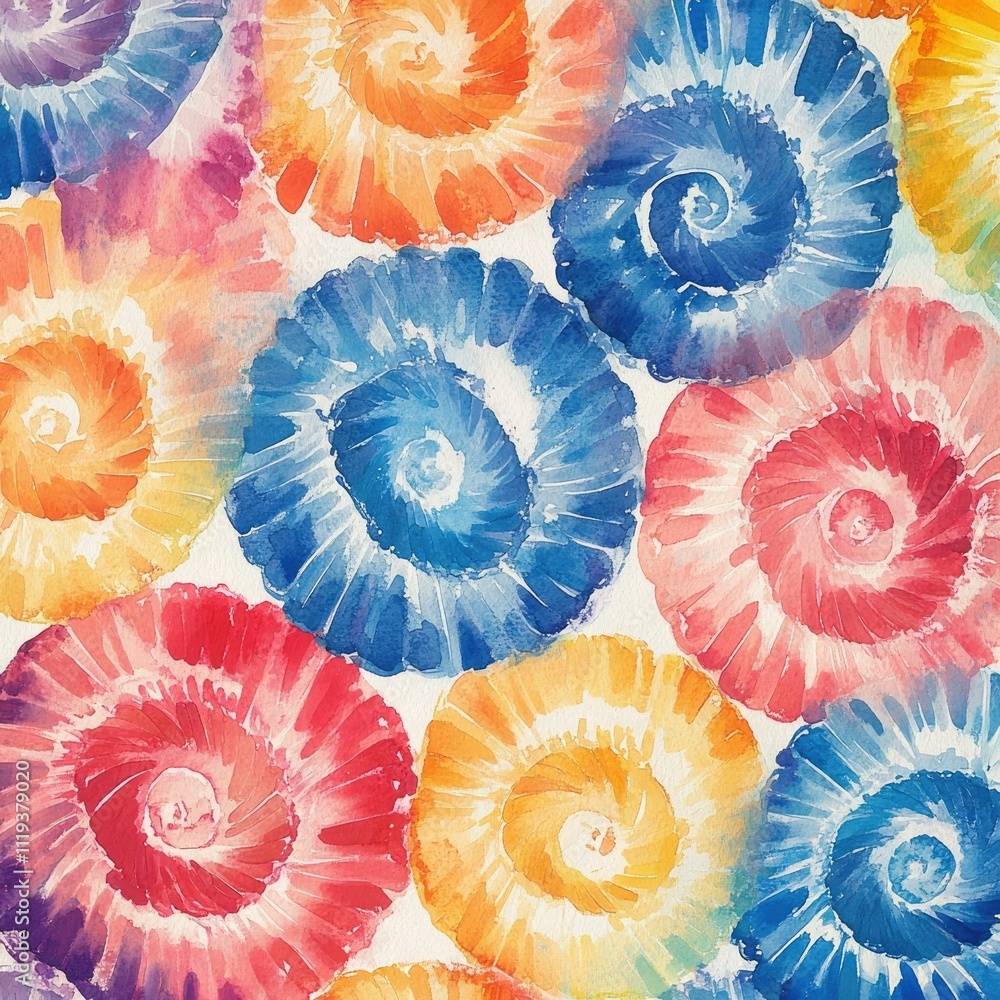 Poster vibrant and visually striking tie dye inspired watercolor patterns featuring a range of colorful psy