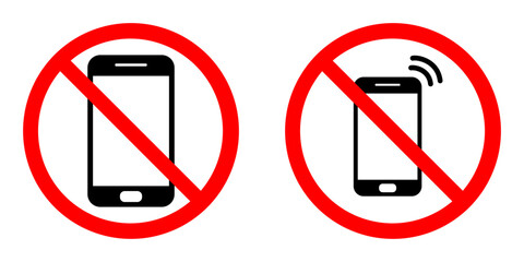 No cell phones, no smartphone, no mobile phone allowed sign vector. Prohibition warning sign.