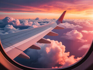Obraz premium plane wing is flying over the clouds