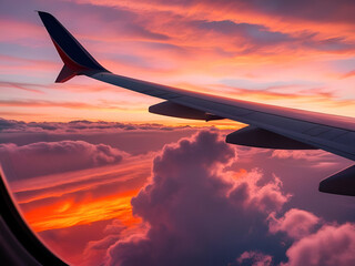Fototapeta premium plane wing is flying over the clouds