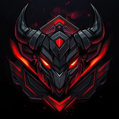 Fierce Robotic Bull: Red and Black Cybernetic Beast Digital Art