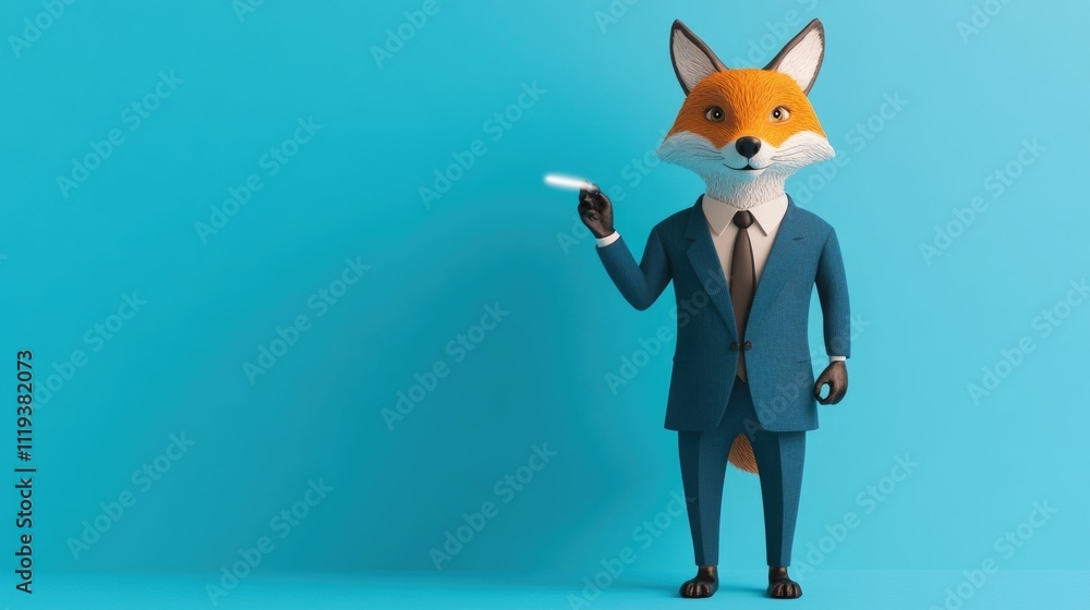 Aufkleber cartoon animated fox character in formal business attire presenting and demonstrating an idea or con
