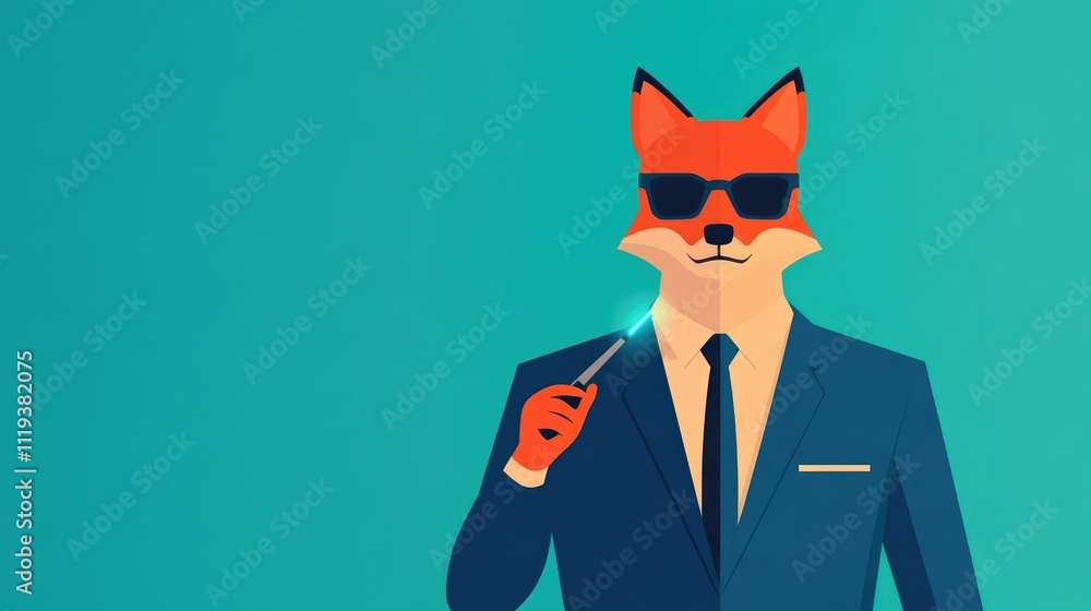 Aufkleber cartoon animated fox character in formal business attire giving professional presentation using lase