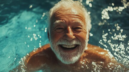 Happy senior man at the swimming poo